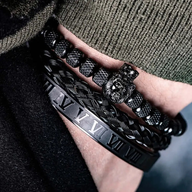 Lion's Deluxe Bracelets - Black - Roman - Bracelet - Silver - Gold