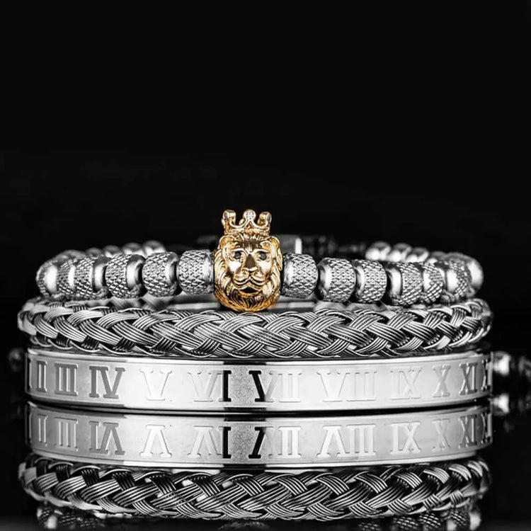 Lion's Deluxe Bracelets - Beaded - Black - Roman - Bangle - Lion's