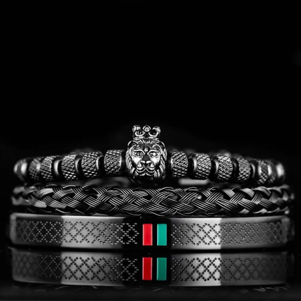 Lion's Deluxe Stripes Bracelets - Lion's - Black - Gold - Bangle - Silver