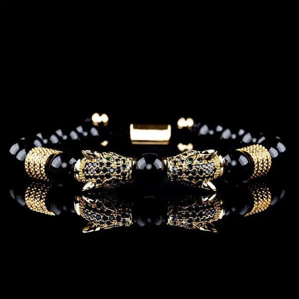 Luxury Double Leopard Beaded Bracelet - Oro - Negro