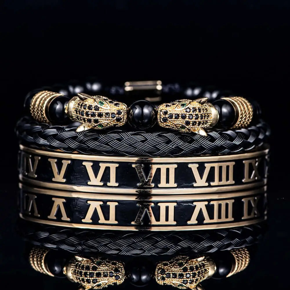 Luxury Double Leopard Bracelets - Beaded - Roman - Double - Leopard - Gold