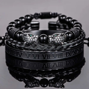 Luxury Double Leopard Bracelets - Roman - Beaded - Double - Bangle - Gold