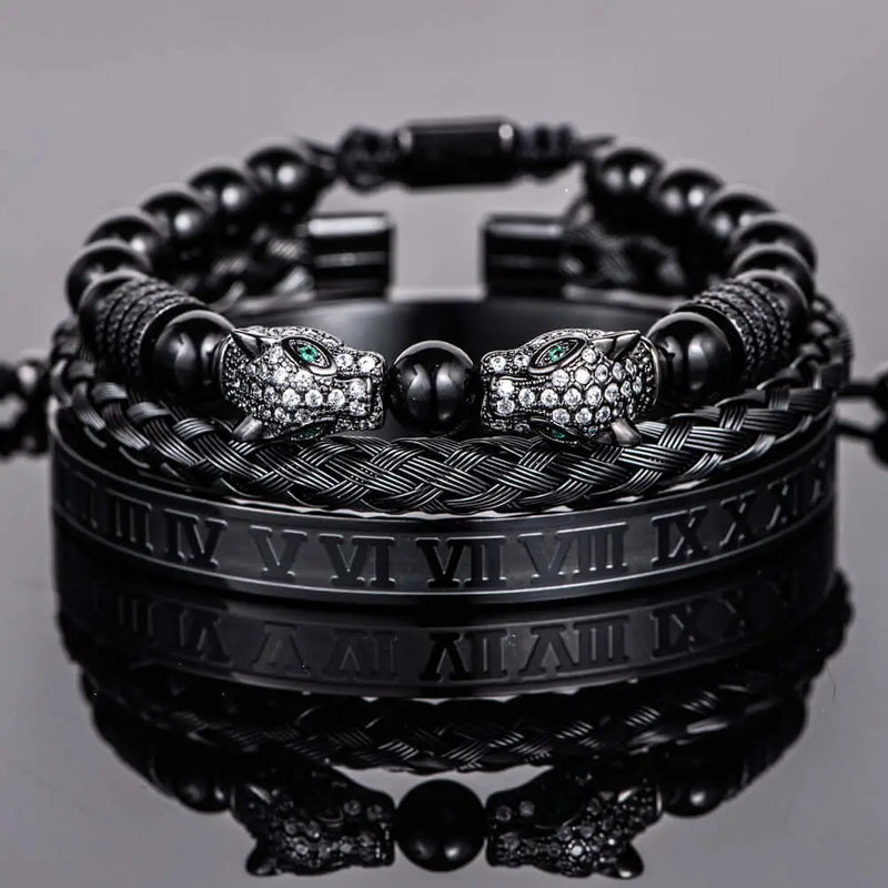 Luxury Double Leopard Bracelets - Roman - Beaded - Double - Bangle - Gold