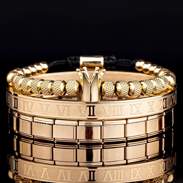Roman Crown Bracelet Set - Guld