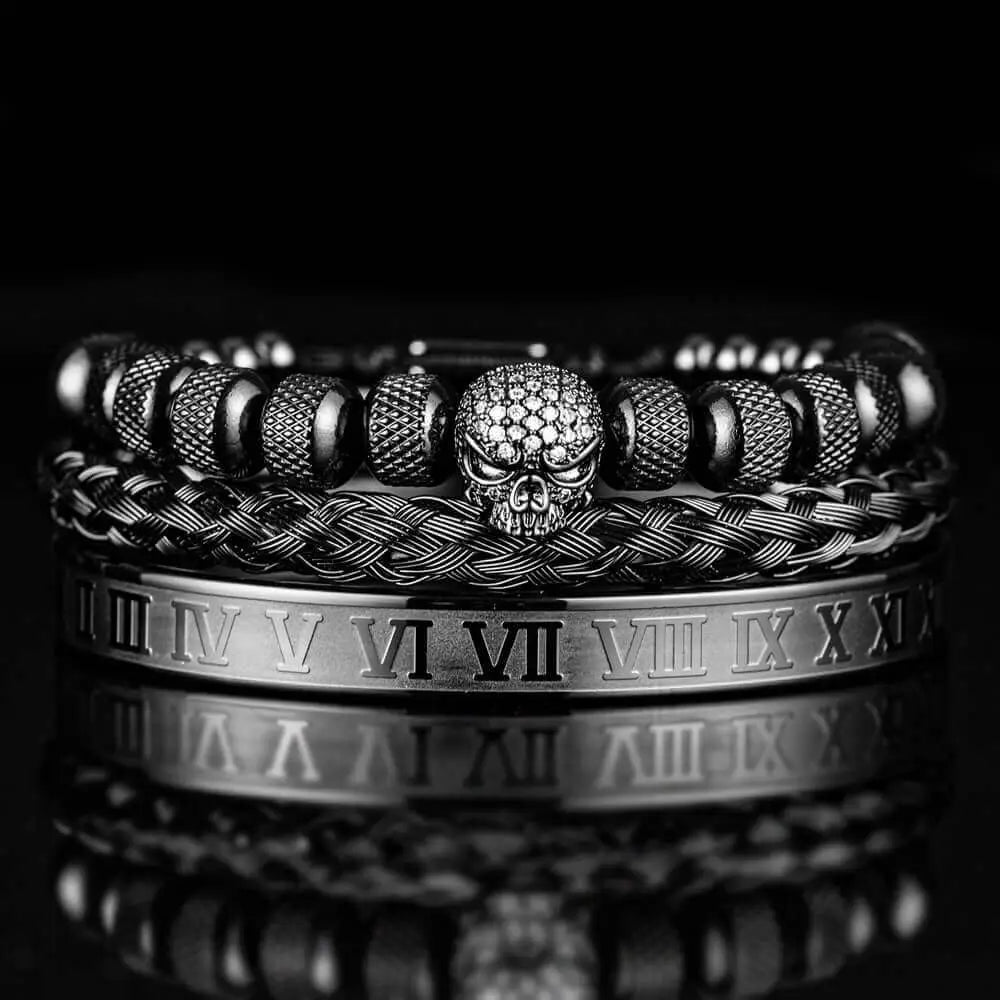 Luxury Roman Skull Bracelets - Luxury - Bracelet - Roman - Beaded - Black