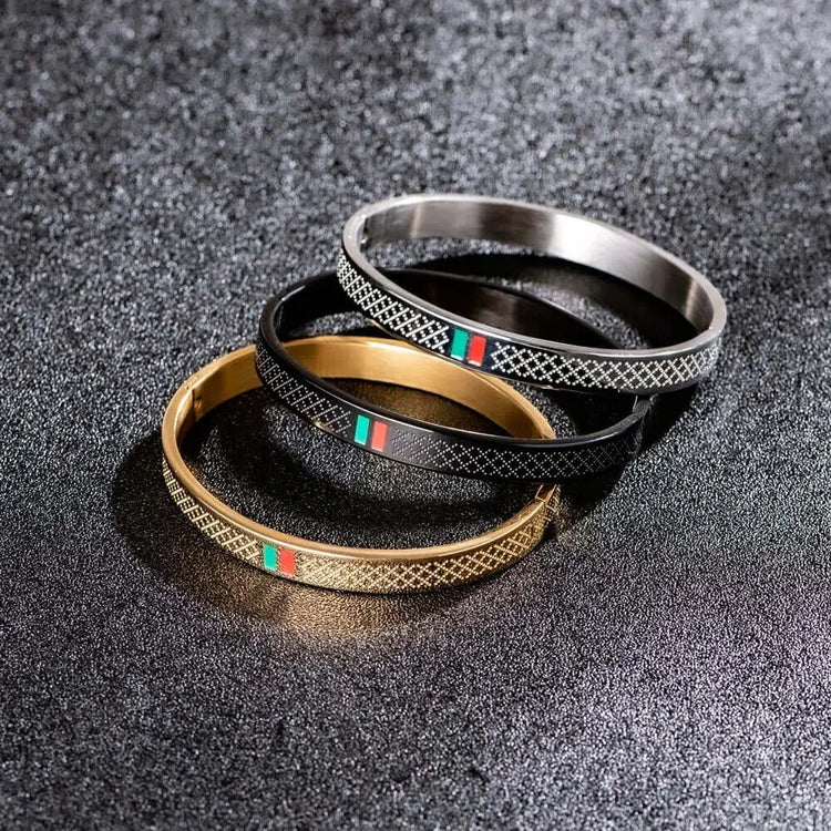 Luxury Stripe Bangle - Silver - Black - Gold - Luxury - Bangle
