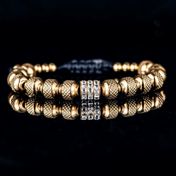 Detailed view of Alfa-Jewelry gold CZ bracelet for men with polished 8mm beads