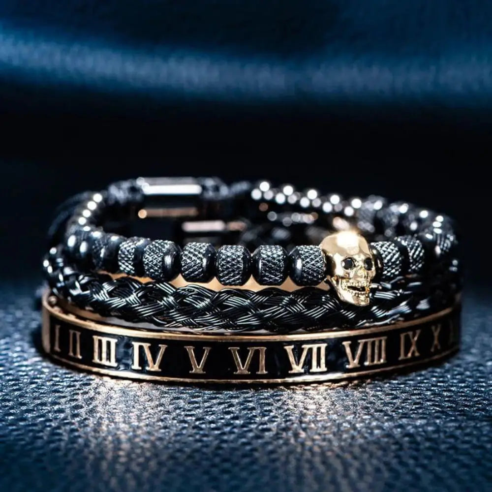 Roman Black & Gold Skull Bracelets - Gold - Bracelet - Bangle - Roman - Black