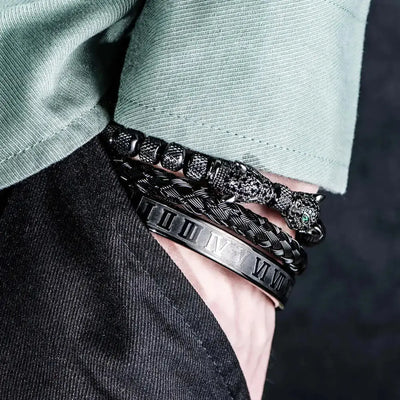 Roman Double Leopard Bracelets - Double - Beaded - Roman - Bangle - Silver