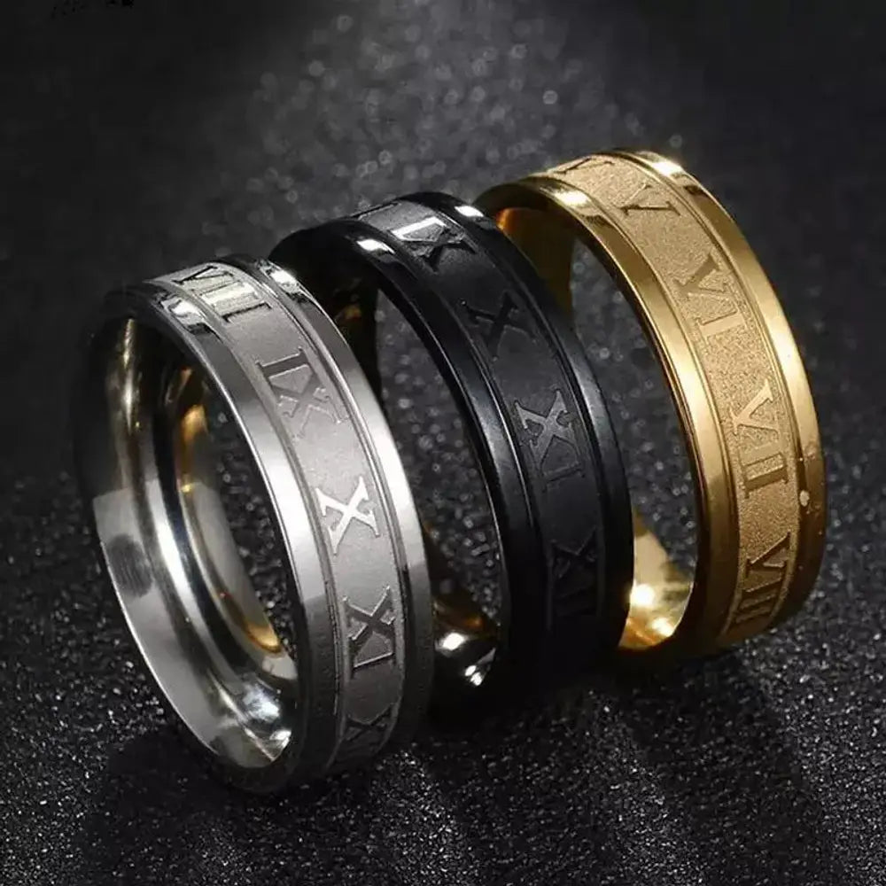 Roman Emperor Ring - Black - Roman - Stainless - Gold - Steel