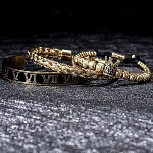 Roman King Bracelets - Beaded - Gold - Black - Roman - Bangle