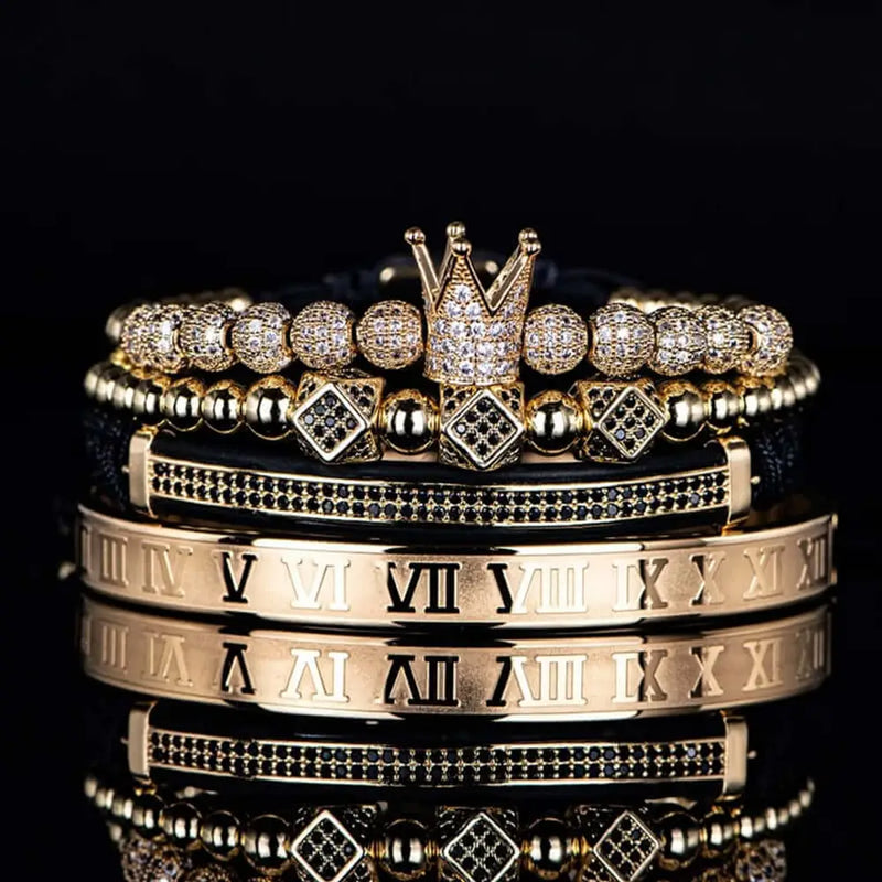 Royal Deluxe Bracelets - Black - Gold - Beaded - Roman - Silver