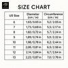 Ring size chart with US sizes 6 to 13, including diameter and circumference in centimeters and inches – Alfa-Jewelry