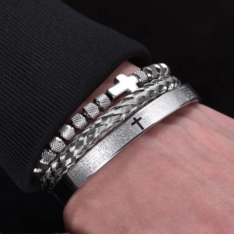 Spanish Cross Bracelets - Bangle - Black - Silver - Cross - Beaded