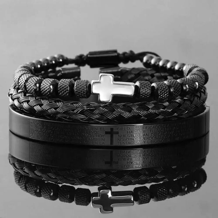 Spanish Cross Bracelets - Beaded - Cross - Bangle - Black - Silver