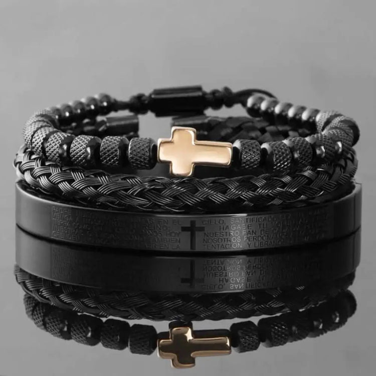Spanish Cross Bracelets - Bangle - Cross - Silver - Black - Beaded