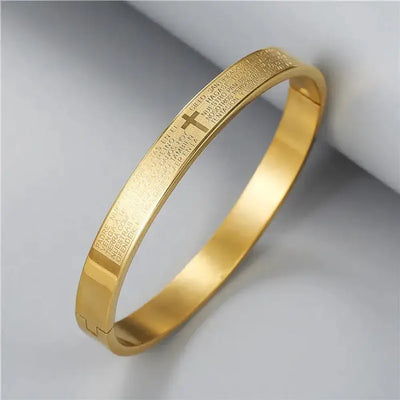 Spanish Scripture With Cross Bangle - Black - Silver - Bangle - Cross - Gold