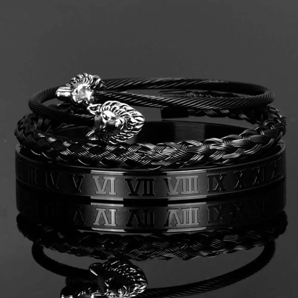 Wolf Deluxe Bracelets - Roman - Silver - Bangle - Black - Gold